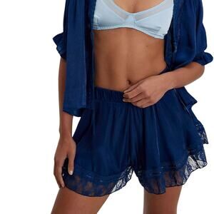 FP FREE INTIMATELY Morning Breeze Shorts Navy Blue Pajama Lounge Lace NWT Large